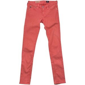 AG Adriano Goldschmied The Legging Ankle Coral Polka Dot Skinny Jeans 24R